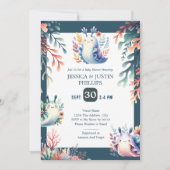 かわいい水の色の海のナメクジ海ベビーシャワー 招待状 (正面)