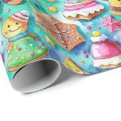 かわいい水の色の漫画ジンジャーブレッドCookie ラッピングペーパー (ロールコーナー)