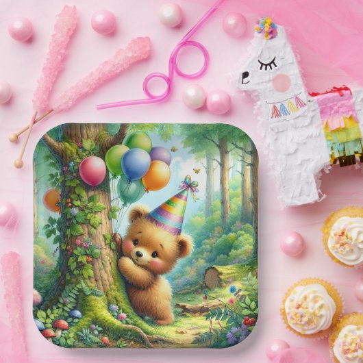 かわいい水の色の漫画ベビーベアーカブ誕生日 ペーパープレート (パーティー)