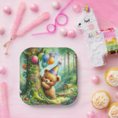 かわいい水の色の漫画ベビーベアーカブ誕生日 ペーパープレート (パーティー)