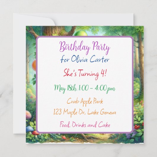 かわいい水の色の漫画ベビーベアーカブ誕生日 招待状 (裏面)