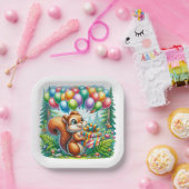 かわいい水の色の漫画リス誕生日 ペーパープレート (パーティー)