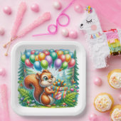 かわいい水の色の漫画リス誕生日 ペーパープレート (パーティー)