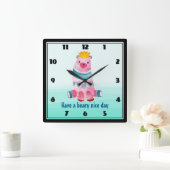 かわいい水の色の熊がビールの良い日を過ごす スクエア壁時計 (ホーム)