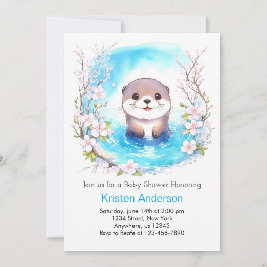 かわいい水の色の男の子ベビーシャワー 招待状 (正面)