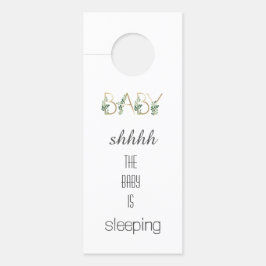 かわいい水の色の緑の葉ベビー眠る ドアノブサイン