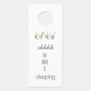 かわいい水の色の緑の葉ベビー眠る ドアノブサイン