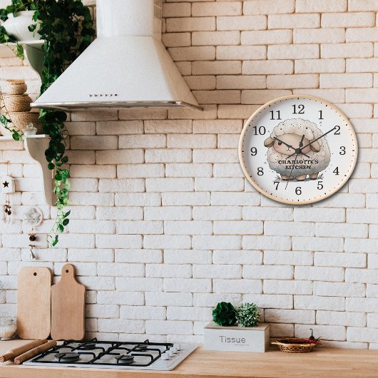 かわいい水の色の羊カスタム、木材の壁 壁時計