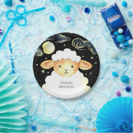 かわいい水の色の羊誕生日 ペーパープレート