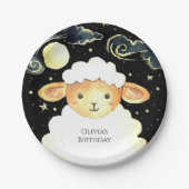 かわいい水の色の羊誕生日 ペーパープレート (正面)