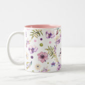 かわいい水の色の花ピンクガーリーのカスタムモ ツートーンマグカップ (左)