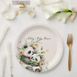 かわいい水の色の花&ベアーベビーシャワー ペーパープレート