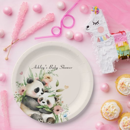 かわいい水の色の花&ベアーベビーシャワー ペーパープレート (パーティー)