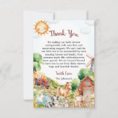 かわいい水の色の農場ベビーシャワー サンキューカード (正面)