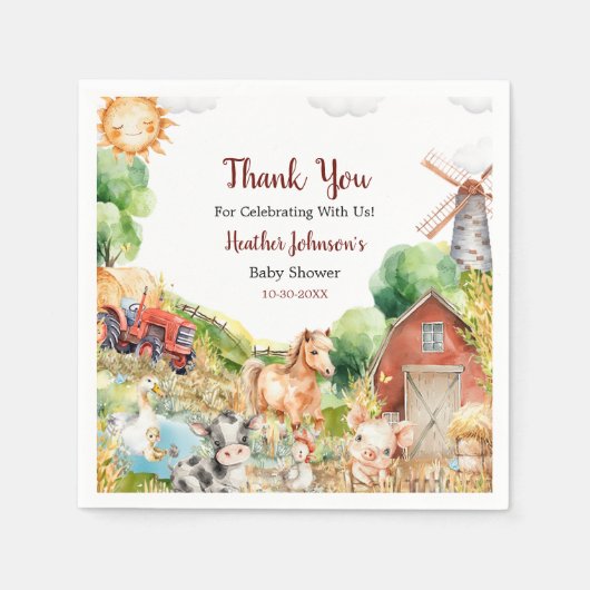 かわいい水の色の農場ベビーシャワー スタンダードカクテルナプキン (正面)