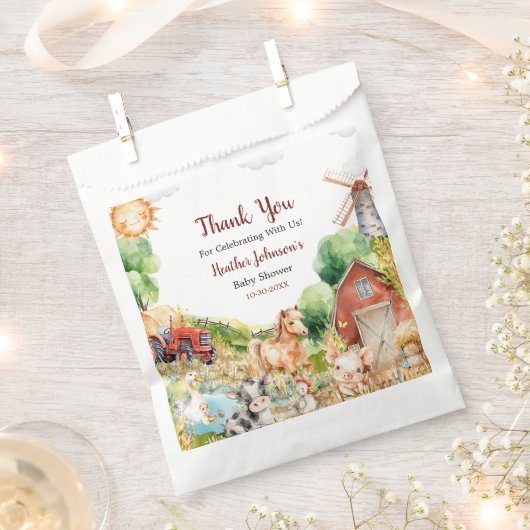 かわいい水の色の農場ベビーシャワー フェイバーバッグ (クリップ留めされた状態)