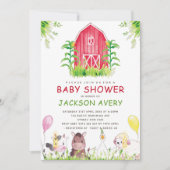 かわいい水の色の農場ベビーシャワー 招待状 (正面)