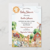 かわいい水の色の農場ベビーシャワー 招待状 (正面)