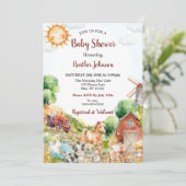 かわいい水の色の農場ベビーシャワー 招待状 (スタンド正面)