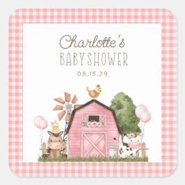 かわいい水の色の農業動物の赤ちゃんシャワー スクエアシール