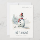 かわいい水の色の雪だるまそれを雪のクリスマス シーズンカード (正面)