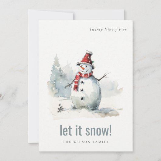 かわいい水の色の雪だるまそれを雪のクリスマス シーズンカード (正面)