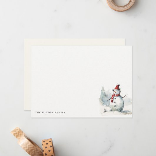 かわいい水の色の雪だるまそれを雪のクリスマス ノートカード (正面/裏面インサイチュ)