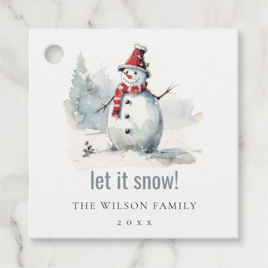 かわいい水の色の雪だるまそれを雪のクリスマス フェイバータグ (正面)