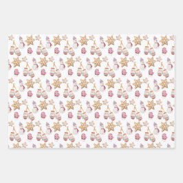 かわいい水の色の雪だるまとクッキー ラッピングペーパーシート