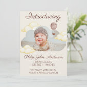 かわいい水の色の雲の写真ベビー誕生 案内状 (スタンド正面)