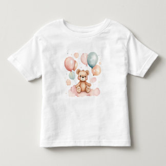 かわいい水の色の風船クマの雲 トドラーTシャツ