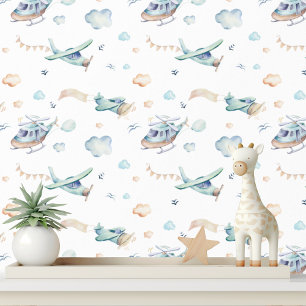 かわいい水の色の飛行機ヘリコプター雲の少年 壁紙