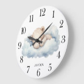 かわいい水の色を夢見るテディベアパーソナライズされた ラージ壁時計 (傾斜)