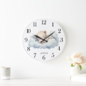 かわいい水の色を夢見るテディベアパーソナライズされた ラージ壁時計 (ホーム)