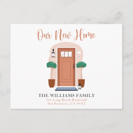 かわいい水の色を私たちの新しい家の動く発表 ポストカード (正面)