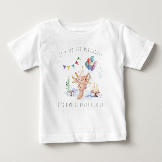 かわいい水の色アクソロット誕生日パーティー ベビーTシャツ (正面)