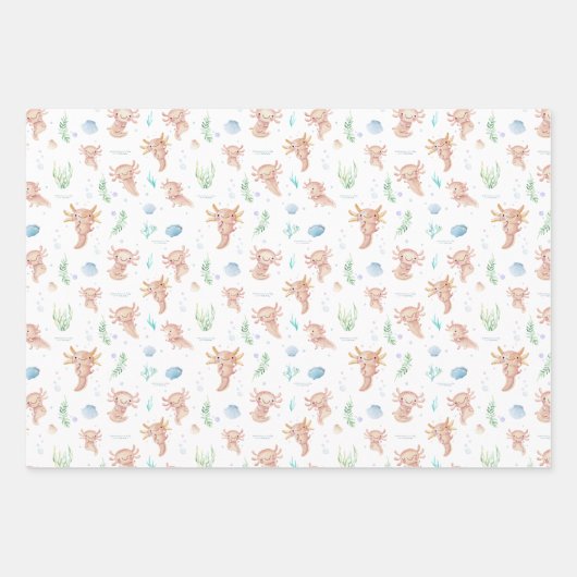 かわいい水の色アクソロット誕生日パーティー ラッピングペーパーシート (正面2)