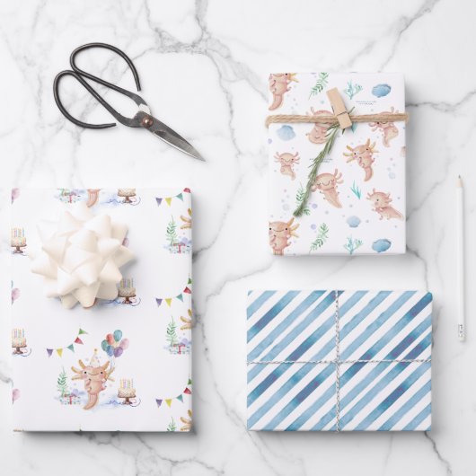 かわいい水の色アクソロット誕生日パーティー ラッピングペーパーシート (正面)