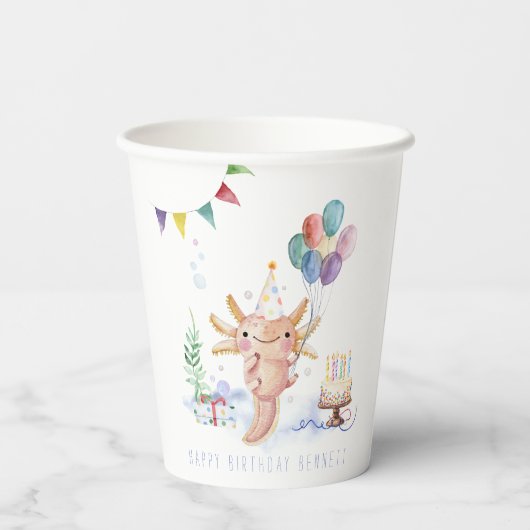 かわいい水の色アクソロット誕生日パーティー 紙コップ (裏面)