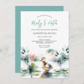 かわいい水の色アヒル男の赤ちゃんシャワー 招待状 (正面/裏面)