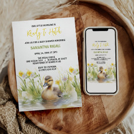 かわいい水の色アヒル男の赤ちゃんシャワー 招待状