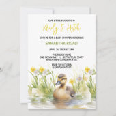 かわいい水の色アヒル男の赤ちゃんシャワー 招待状 (正面)