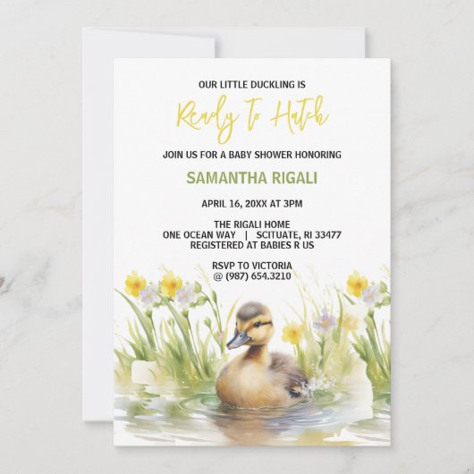 かわいい水の色アヒル男の赤ちゃんシャワー 招待状 (正面)