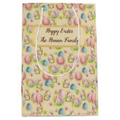 かわいい水の色イースターエッグ、バニーとフローラ ミディアムペーパーバッグ (正面)