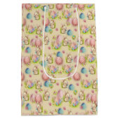 かわいい水の色イースターエッグ、バニーとフローラ ミディアムペーパーバッグ (裏面)