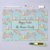 かわいい水の色イースターエッグ、バニーとフローラ 薄葉紙 (クラフト)