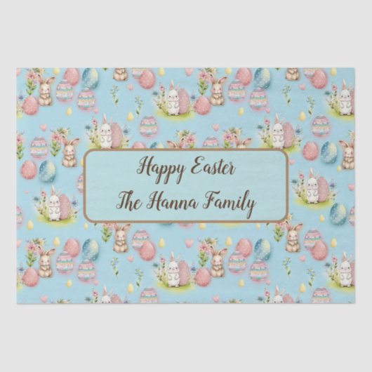 かわいい水の色イースターエッグ、バニーとフローラ 薄葉紙 (正面)