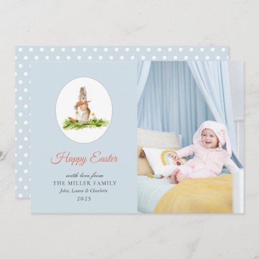 かわいい水の色イースターバニーの写真イースターカード シーズンカード (正面/裏面)