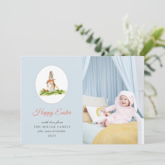 かわいい水の色イースターバニーの写真イースターカード シーズンカード (スタンド正面)