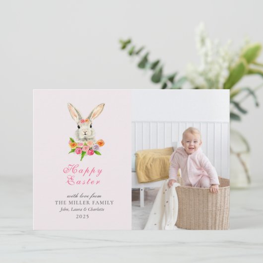 かわいい水の色イースターバニーの写真 シーズンカード (スタンド正面)